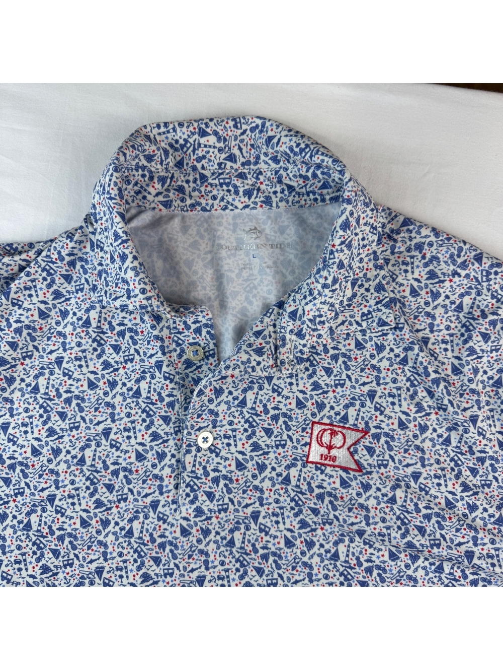 Southern Tide Men's Large L Nautical Print Polo Shirt PERFORMANCE Golf Stretch